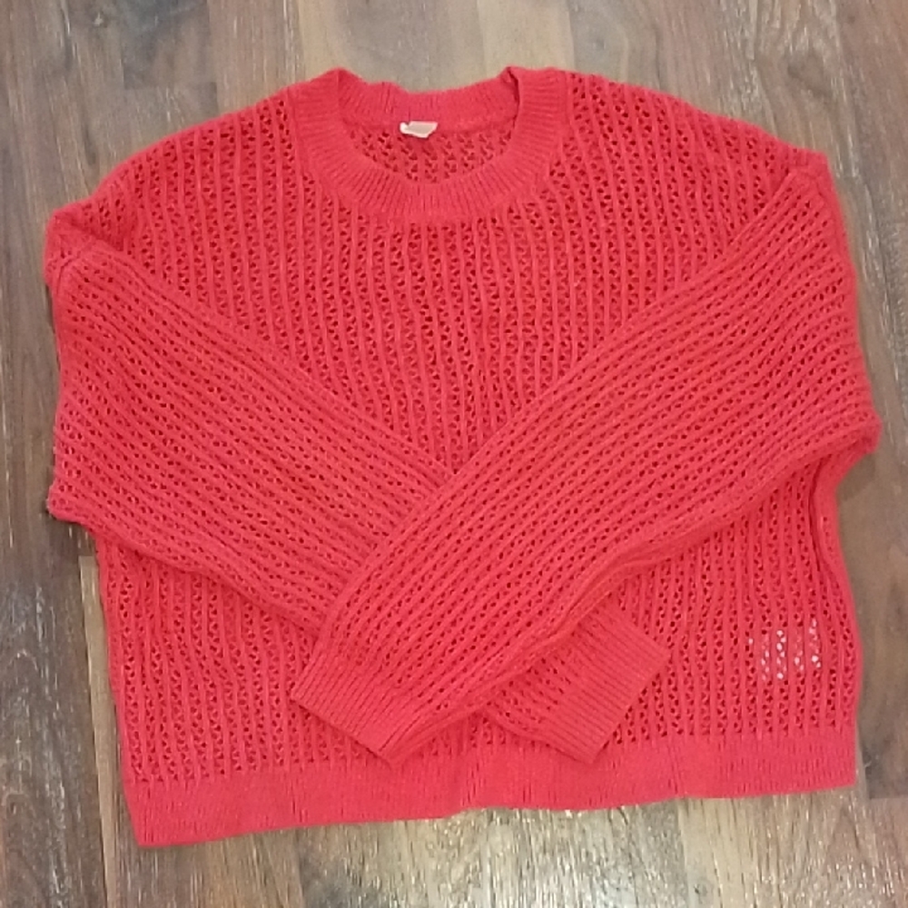 Old Navy Red Crew Neck Sweater Chunky Knit
